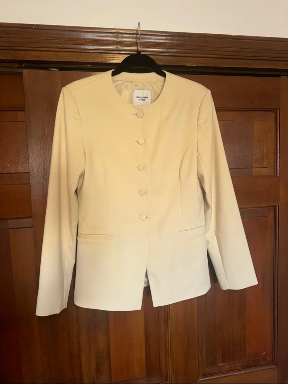 Abercrombie & Fitch Pale Yellow Collarless Button Front Suiting Blazer - Picture 2 of 7
